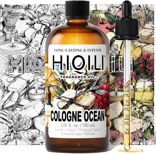 HIQILI Cologne Ocean Fragrance Oil for Making Candle, Bath Bombs, Home Diffuser, Long-Lasting Scents for Hair & Body - 5.07 Fl Oz