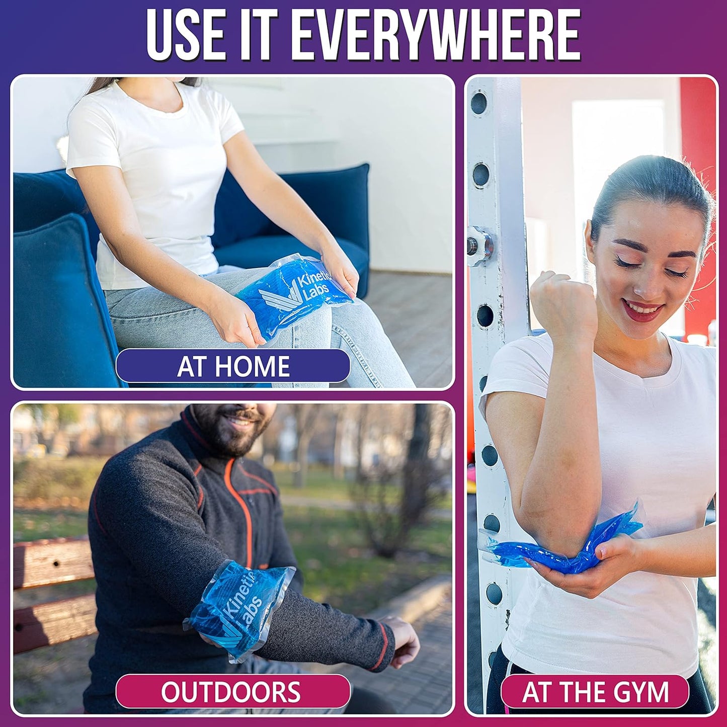 Gel Ice Packs for Injuries Reusable (2 Pack) 9.5" x 4.5" – Gel Cold Soft Ice Pack by Kinetic Labs – Flexible & Soft Packs for Knee, Shoulder, Back (Regular)