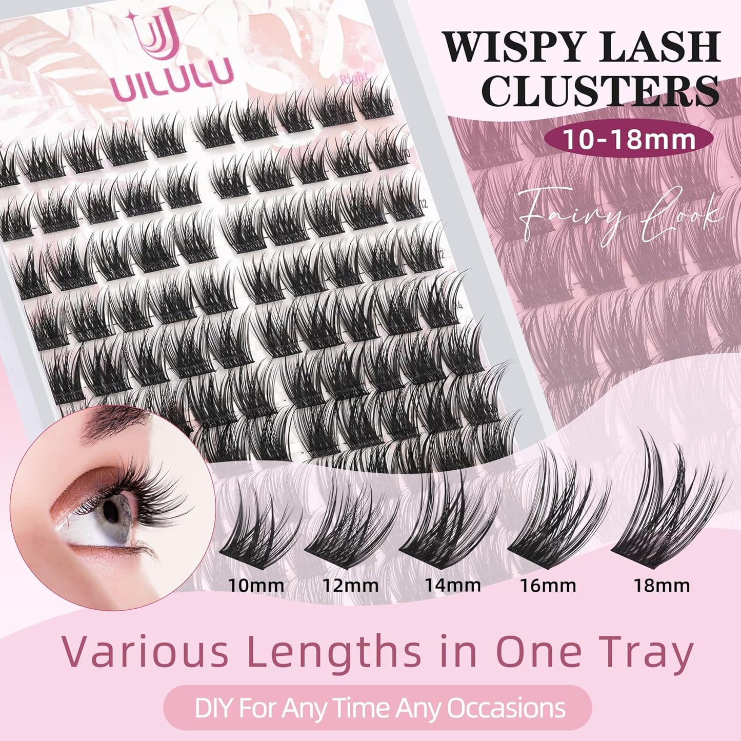 Lash Clusters Kit 10-18mm D Curl Clusters Eyelash Extensions Kit False Eyelash Clusters DIY Eyelash Extensions Individual Cluster Lashes U17 Lash