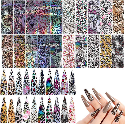 20 Sheets Leopard Nail Stickers，Starry Sky Animal Skin Design Nail Art Decoration Glue Transfer Nail Foils for Women Fingernails and Toenails Acrylic Decorations Manicure Tips Wraps Charms