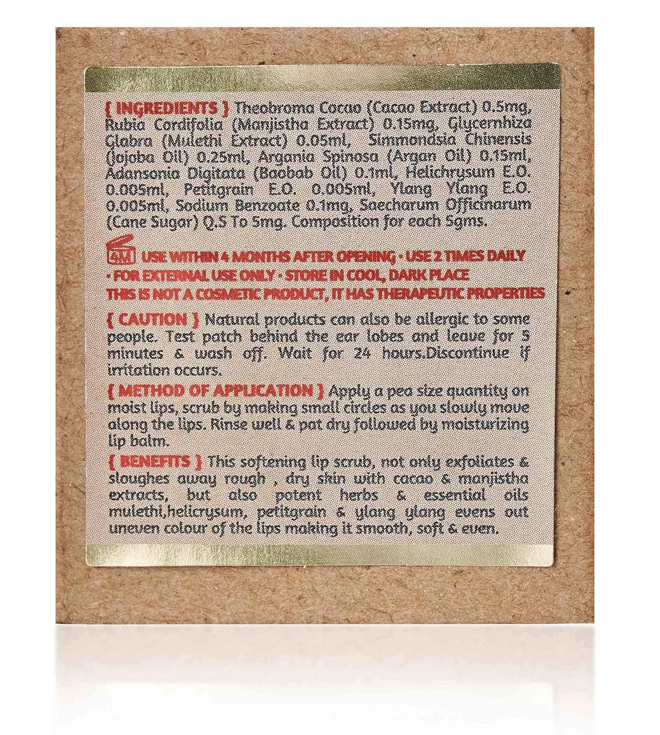 ROOTS AND HERBS Ayurvedic Cacao & Manjistha Cane Sugar Lip Scrub 100% Vegan, No-Paraben, No-SLS, No-Sulphate & Natural Treatment Exfoliator for Dark, Dry, Chapped Smooth & Brighter Lips (15gm/0.53oz)