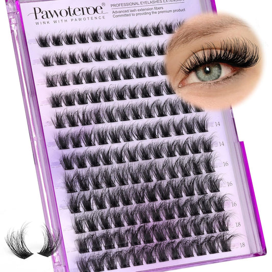 Pawotence Lash Clusters Wispy Eyelash Clusters 10-18mm Faux Mink Individual Lashes Extension DIY 144pcs False Eyelashes Full Cluster Eyelash Extensions