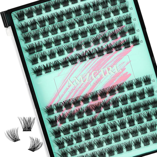 Wispy Lash Clusters Eyelash Extensions 144pcs Individual Lashes Cluster 10mm C Curl Fake Eyelash with Thin Band DIY Cluster Lashes At Home For Beginners (C-10mm)