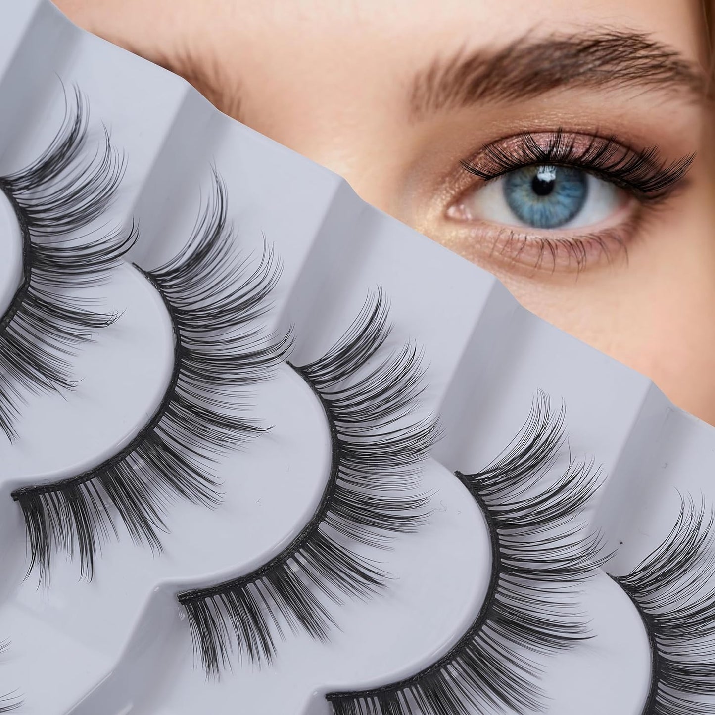 viiviiRose'e Faux Eyelashes, Black Superfine Cotton Band, Soft Full Lashes, Set of 7 Pairs,White (S71)